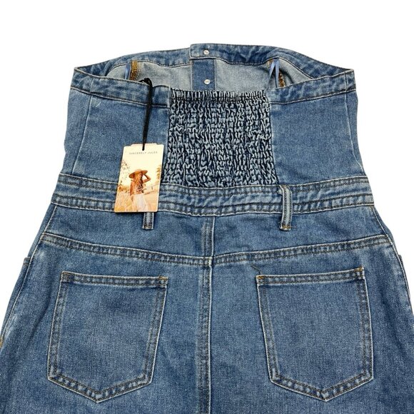 Sincerely Jules Y2K Dress Womens L Denim Strapless Cropped Wide Leg Smocked - Picture 6 of 14